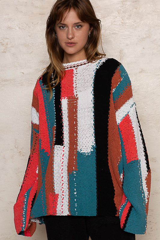 Multi-Colored Patchwork Sweater