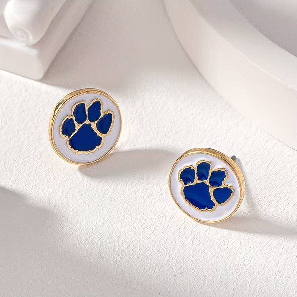 Blue and White Tiger/Wildcat Earrings