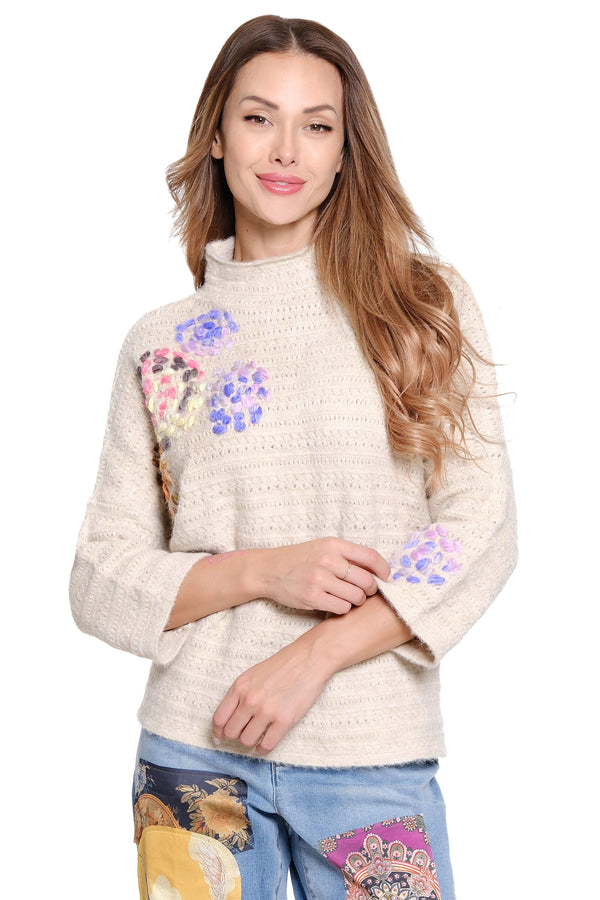 John Mark Embroidered Cowl Neck Sweater