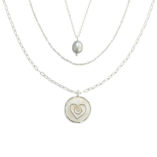 Grateful Heart Pearl Necklace | Silver