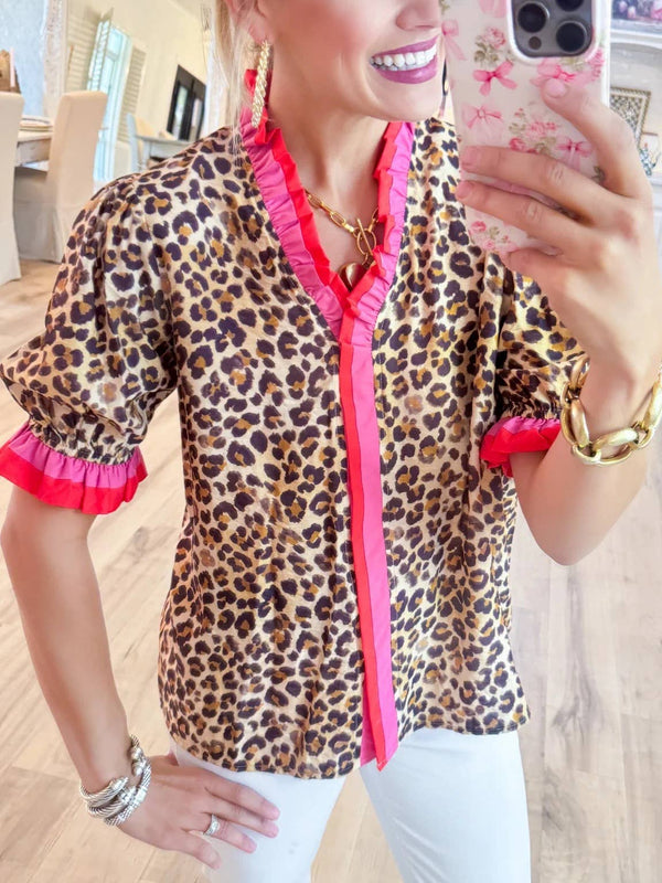 Ruffle Leopard Print Blouse