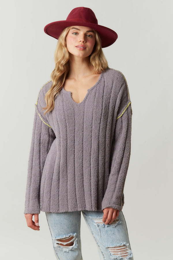 Charcoal Ribbed Knit Sweater