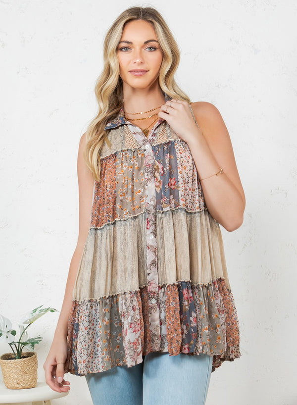 Boho Chic Patchwork Top | Latte