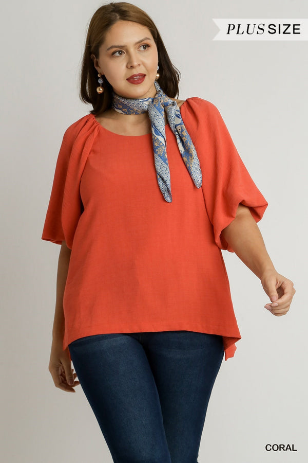 Curvy Bubble Sleeve Top | Coral