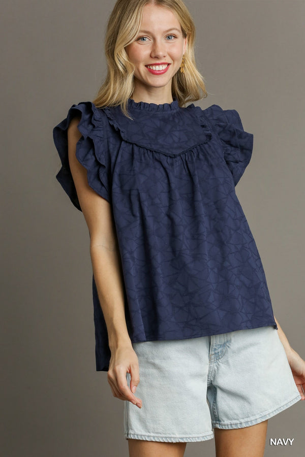 Ruffled Round Neck Boxy Cut Top