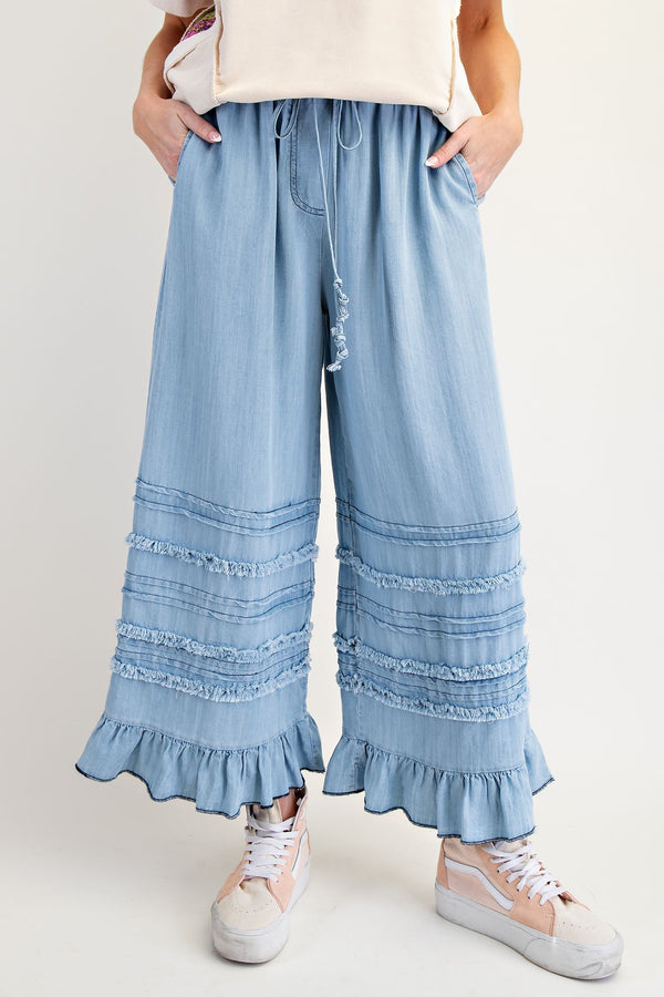 Curvy Chambray Pants-Light Denim
