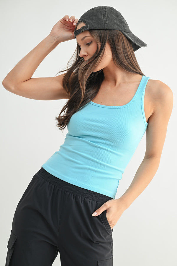 Square Neck Ribbed Tank Top | Bright Blue