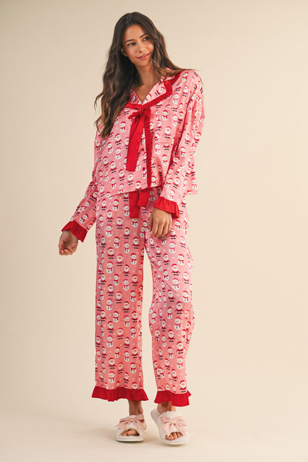 Santa Satin Ruffle Pajama