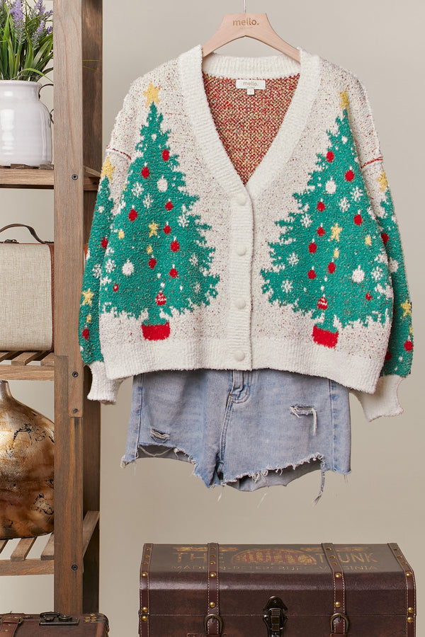 Christmas Tree V-Neck Cardigan