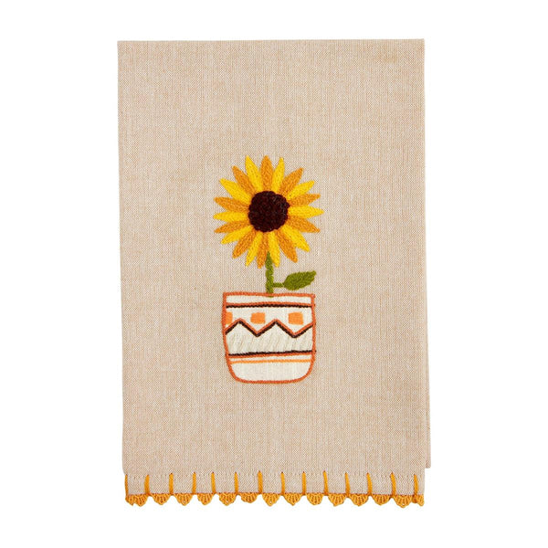 Single Flower Pot Crochet Trim Towel