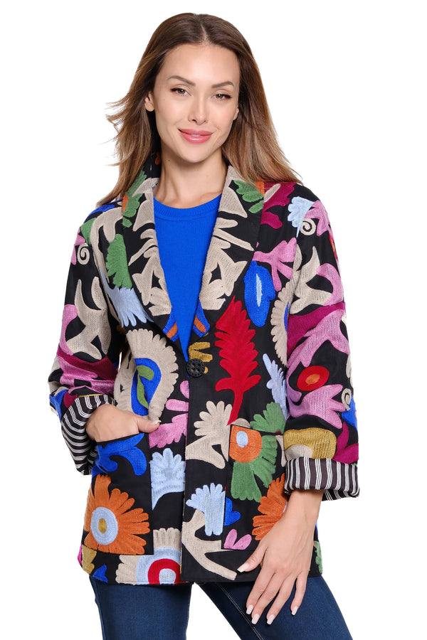 John Mark Embroidered Oversized Pocket Blazer