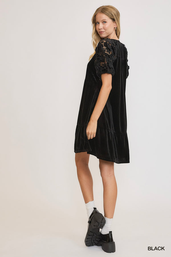 Tiered Velvet Dress | Black