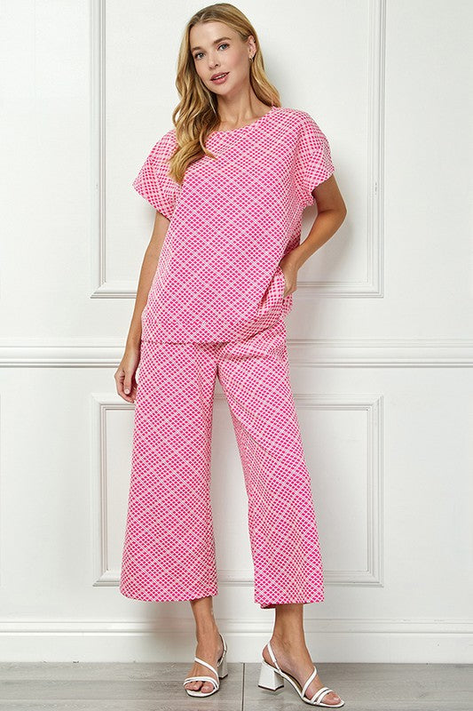 Pink Textured Pant Set
