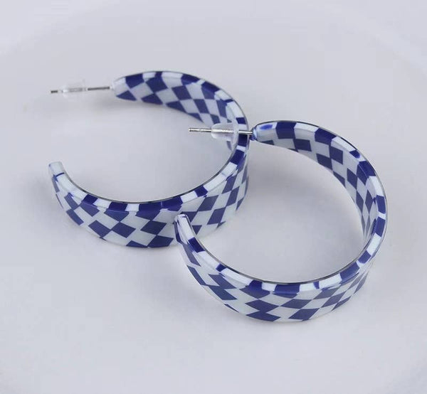 Blue and White Checkered Gameday Earrings