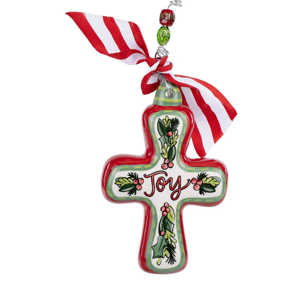 Joy Holly Cross Holiday Ornament