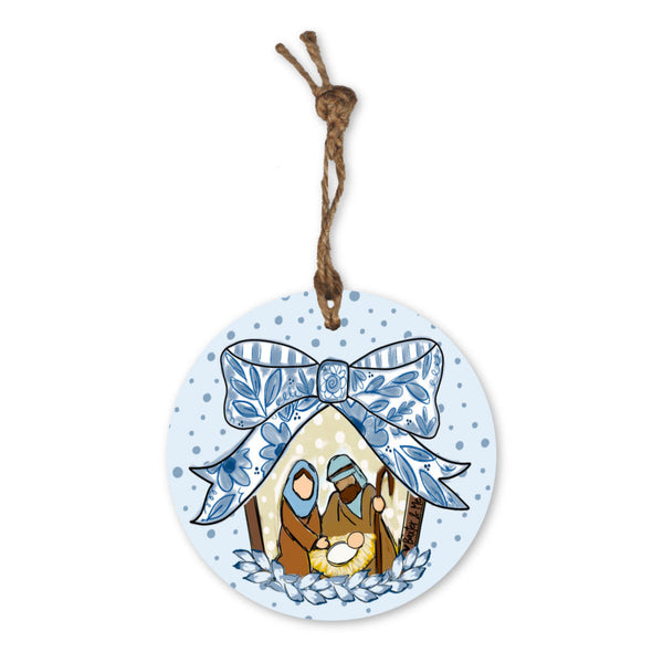 Blue Ribbon Nativity Ornament
