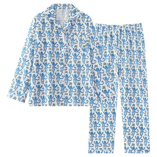 Monkey Print Pajama Set | Blue