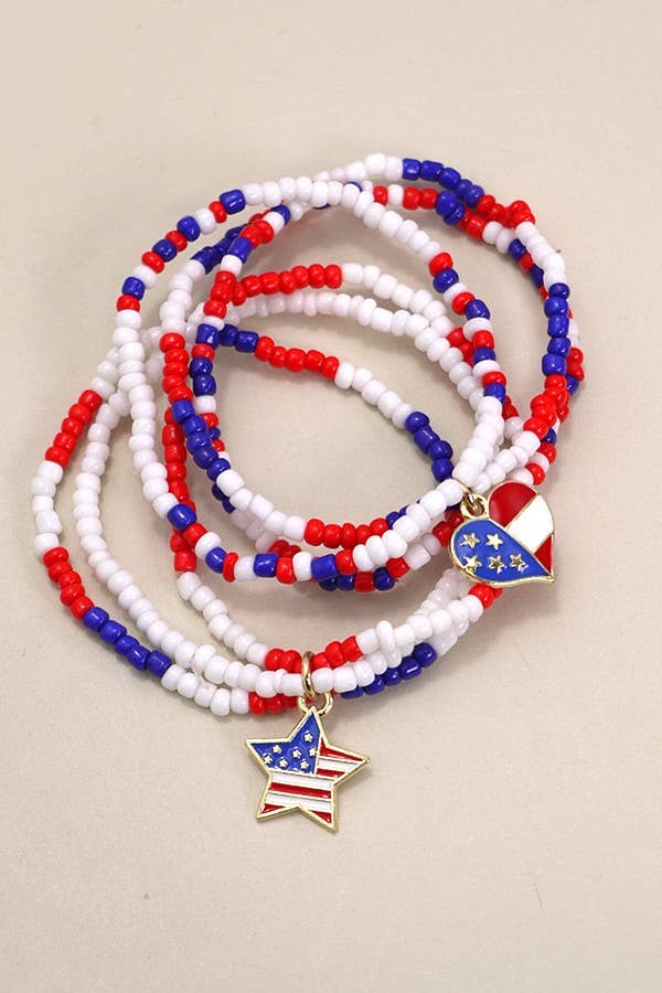 4th of July Beaded Charm Bracelet