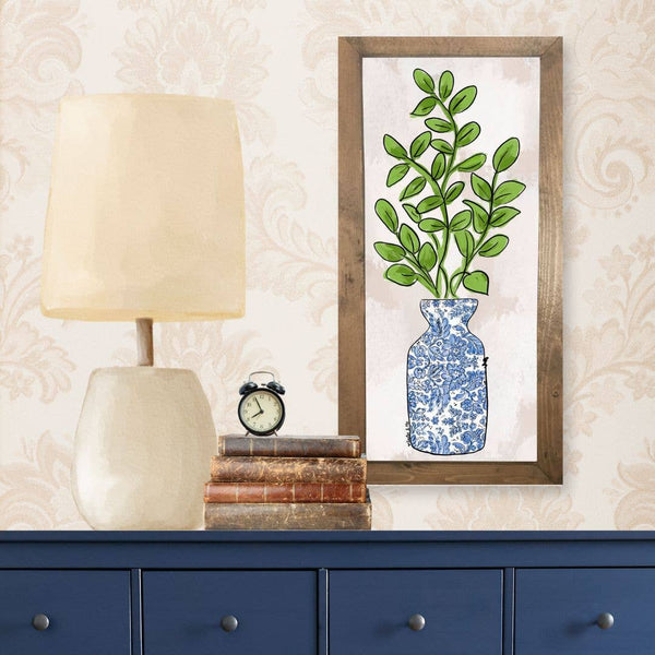 Greenery Vase Framed Art: 12" x 24"