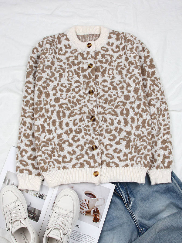 Leopard Print Crewneck Cardigan