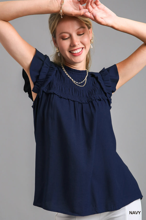 Smocked Detail Top | Navy