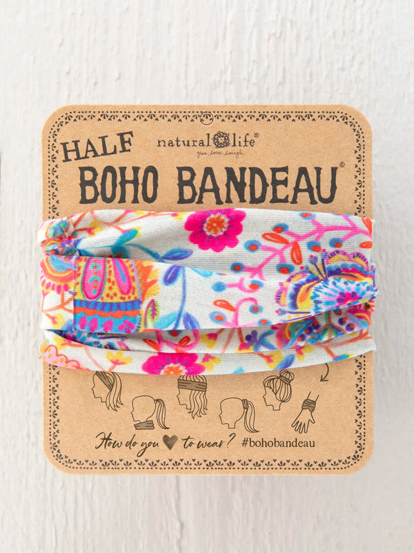 Half Boho Bandeau® Headband - Pink Folk Floral