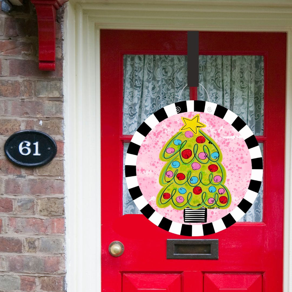 Pink Whimsical Christmas Tree Door Hanger - Thumbnail 4