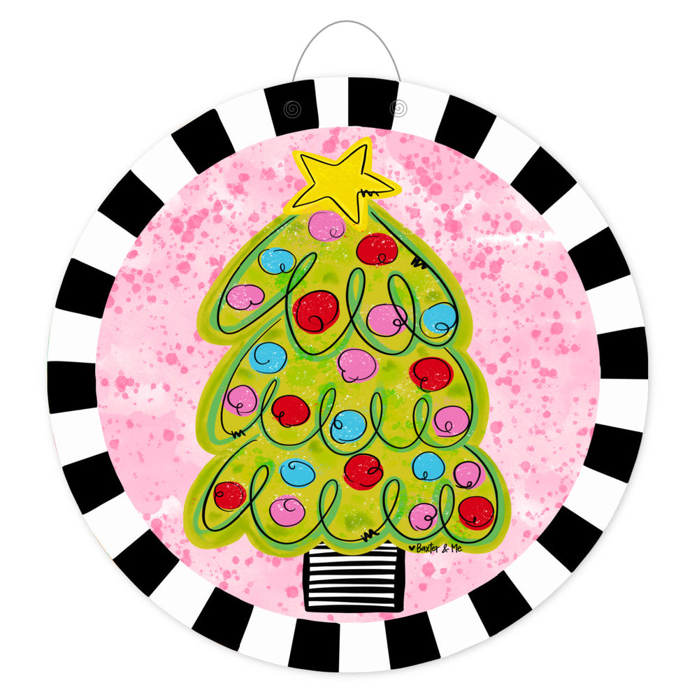 Pink Whimsical Christmas Tree Door Hanger