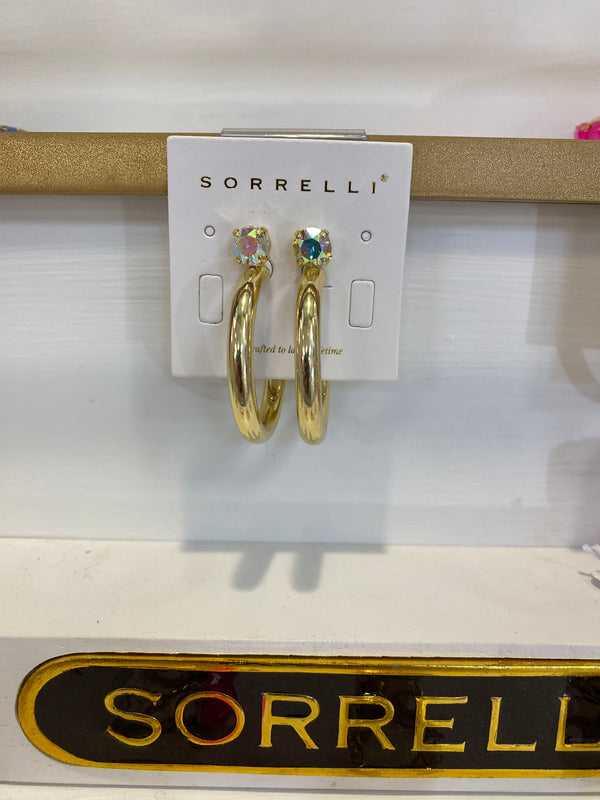 101973 Keeley Studded Hoop Earrings-Crystal Aurora Borealis