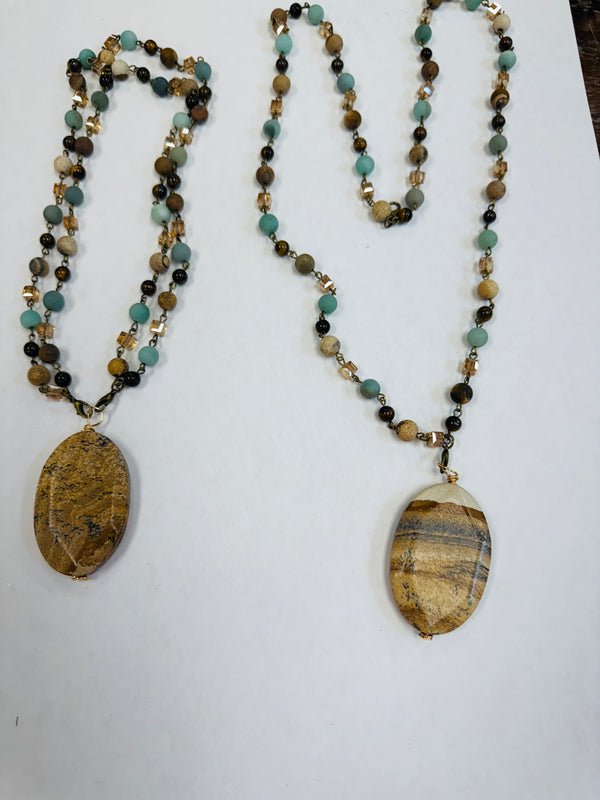 Agate Bamboo Mix Chain Necklace