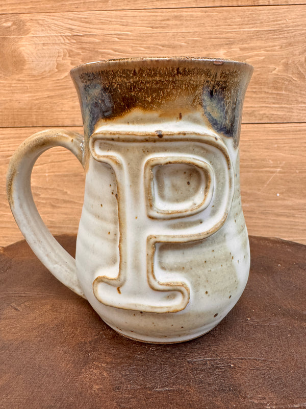 Ivory Linen Monogram Mug-P