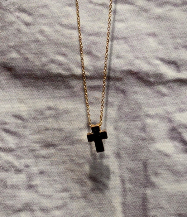 Gold Necklace w/Tiny Black Cross