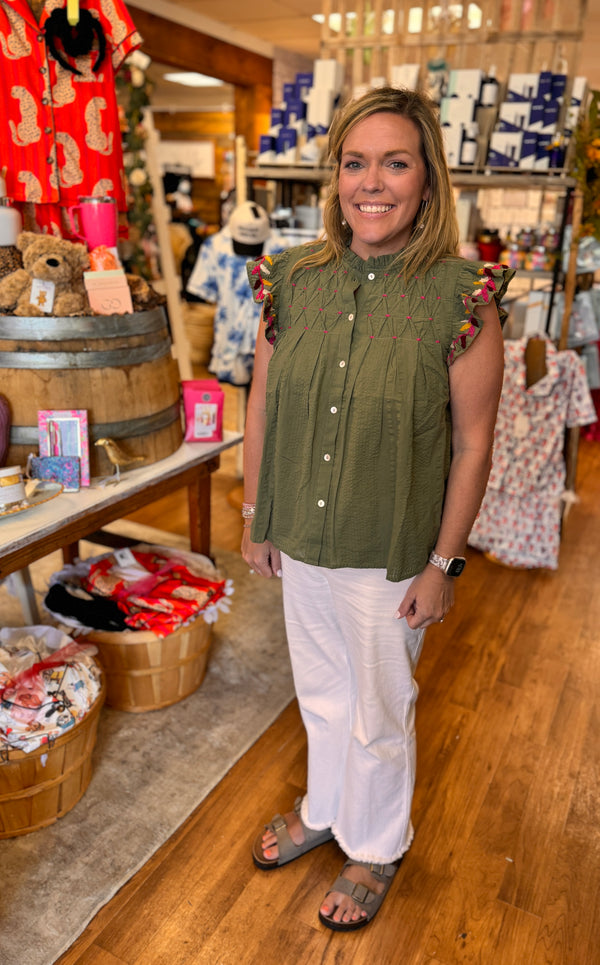 Button Up Flutter Sleeve Top