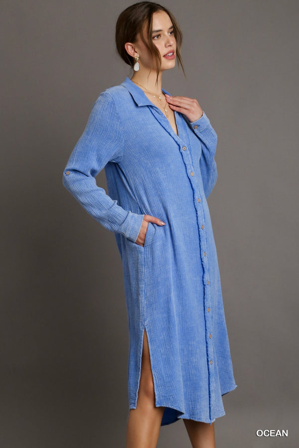 Mineral Wash Midi Dress Shirt