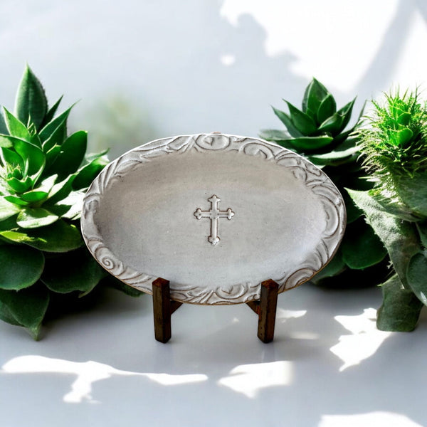 Oval Cross Pottery Tray