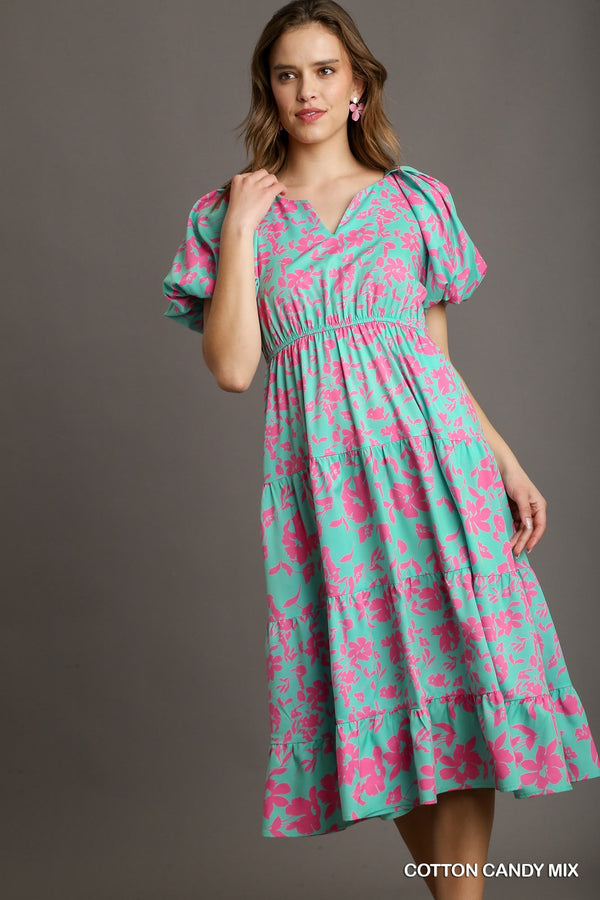 Split Neck A-Line Midi Dress
