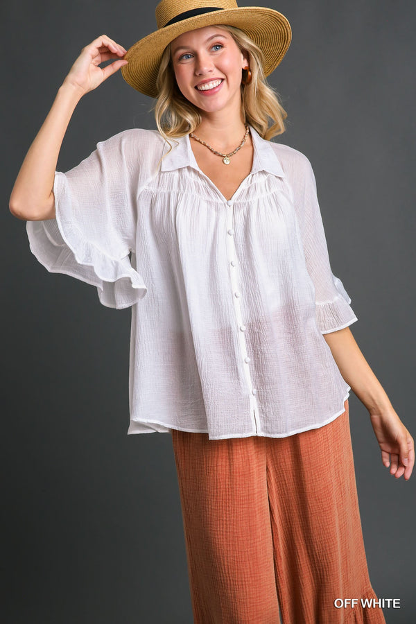 V-Neck Baby Doll Top | Off White