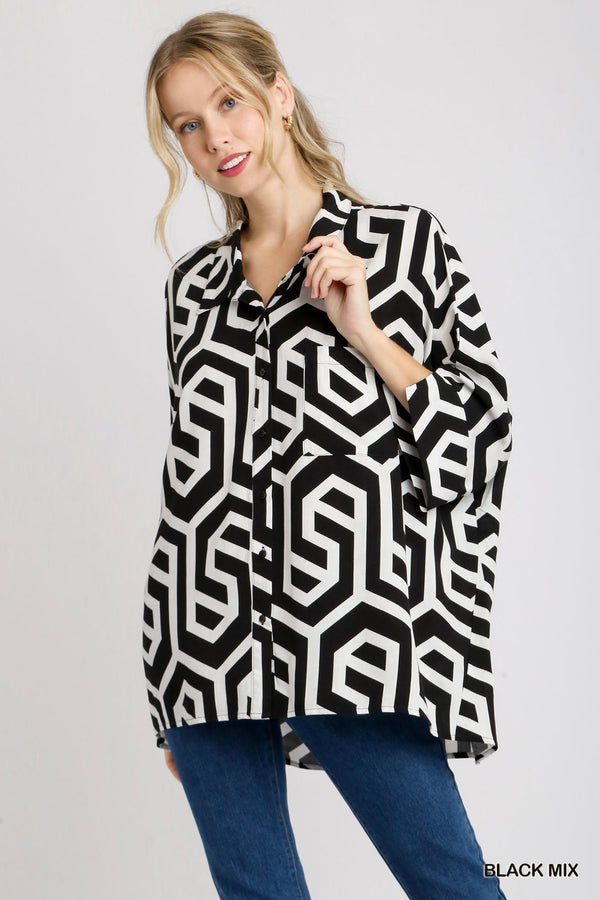 Geometric Print High Low Top