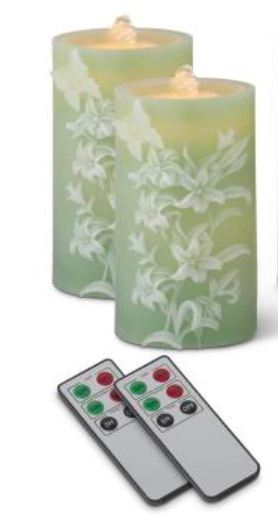 100438 Embossed Pillar Candle-Green