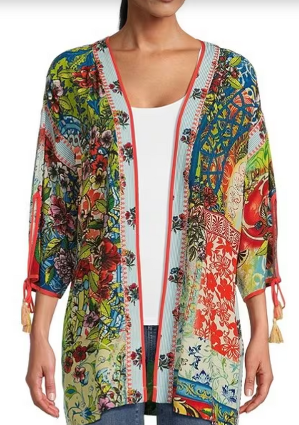 100523 Embroidery Kimono w/Tassel Sleeves