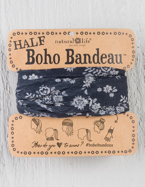 Half Boho Bandeau® Headband - Black Cream Floral