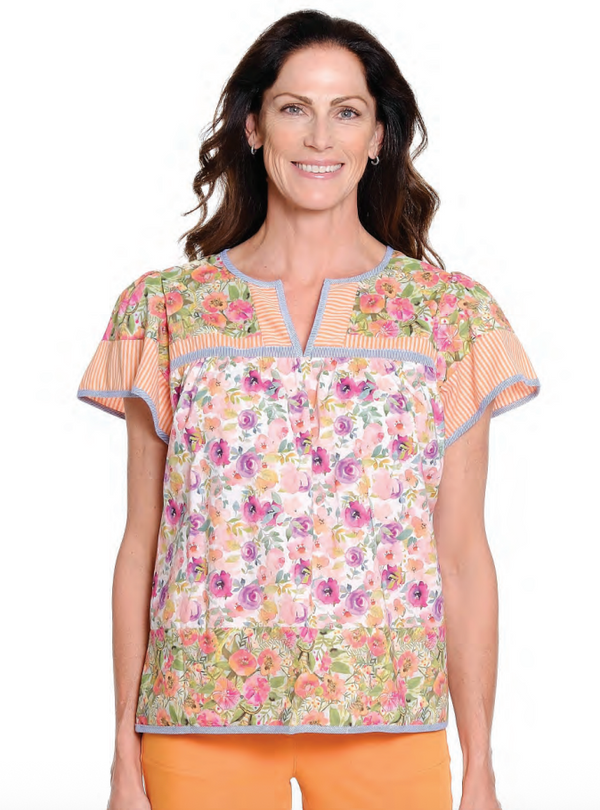 Mixed Print/Stripe Popover Top