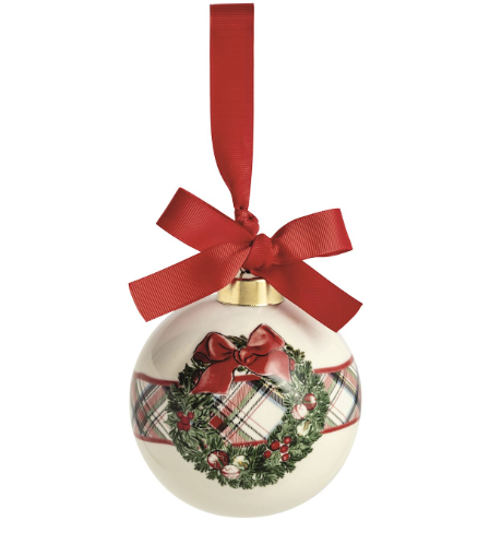 Wreath Tartan Stripe Ornament
