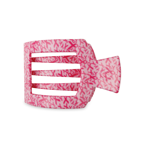 Lg Square Flat Hair Clip-Pink Ribbons