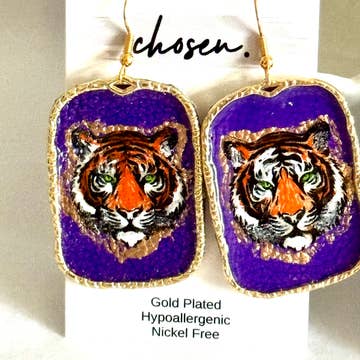 Hand Painted Leather Earrings | Tiger
