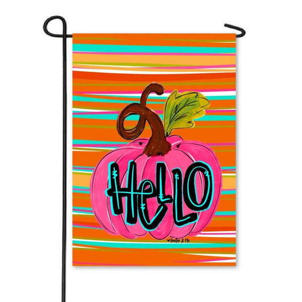 Hello Pink Pumpkin Garden Flag