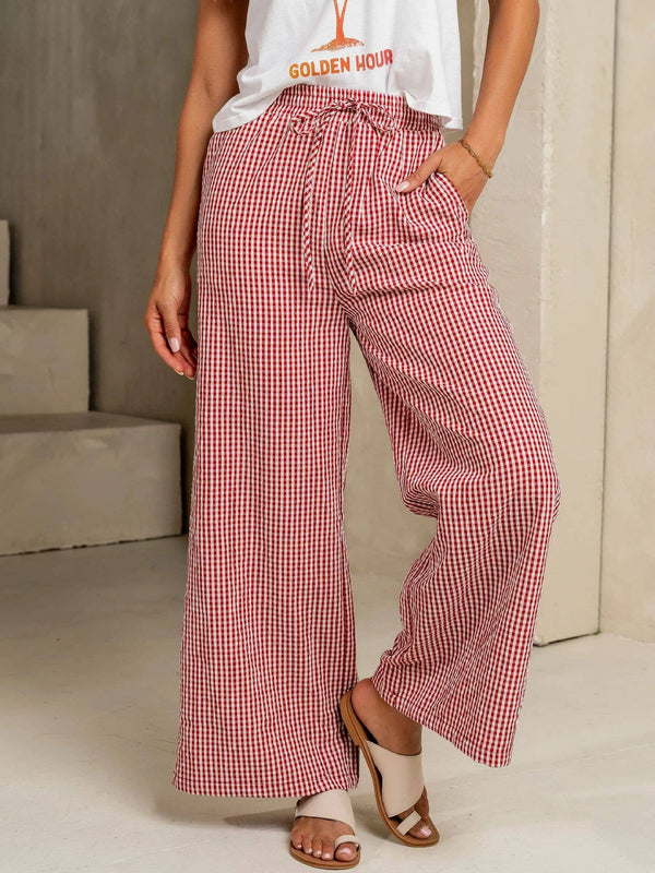 Gingham Laced Wide Leg Pants