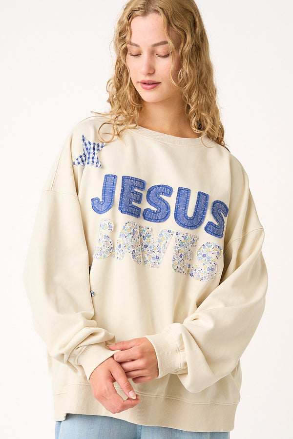 Jesus Saves Patchwork Sweatshirt