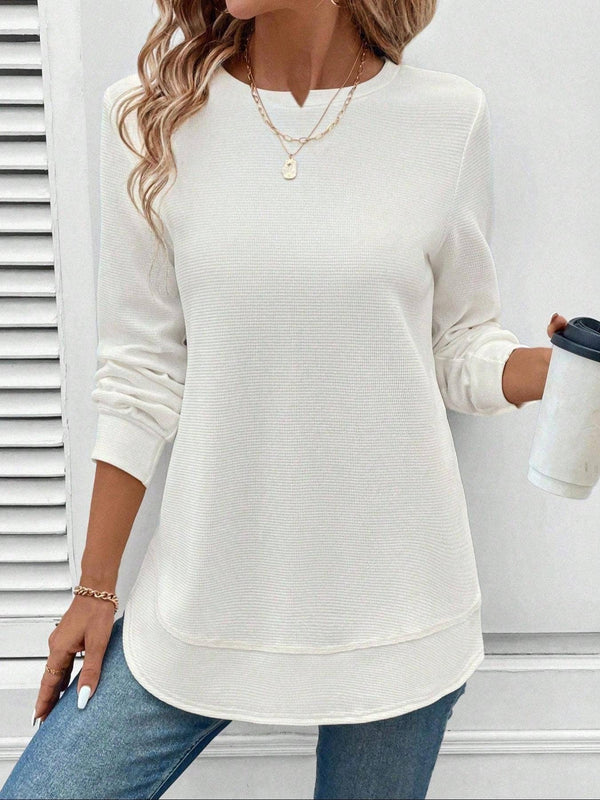 Asymmetric-hem Waffle Sweatshirt