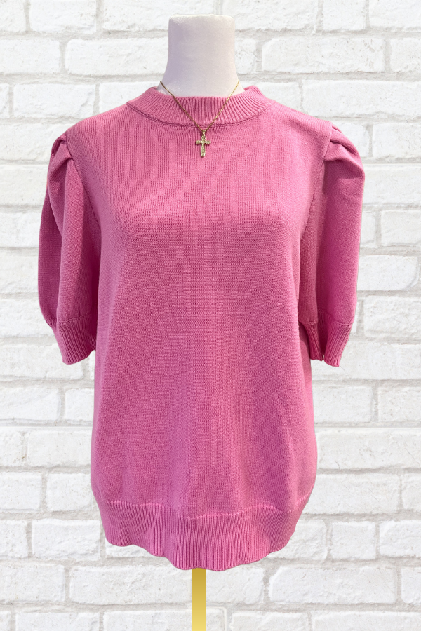 Cameron Puff Sleeve Sweater | Pink